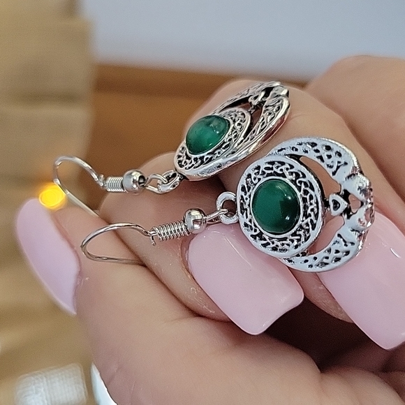 Claddagh Drop Earrings, Antiqued Silver - Picture 6 of 7